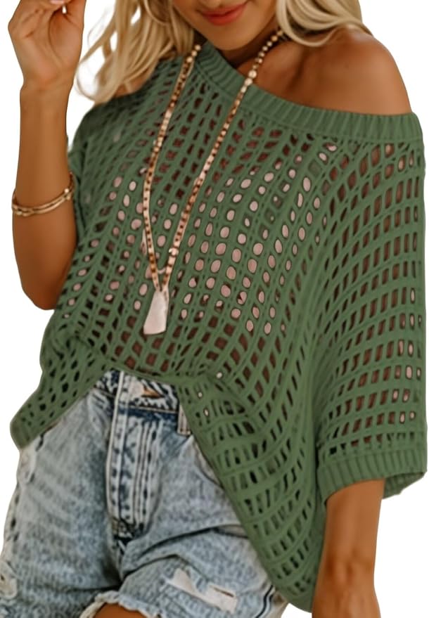 Dokotoo Womens Summer Scoop Neck Short Sleeve Sweater